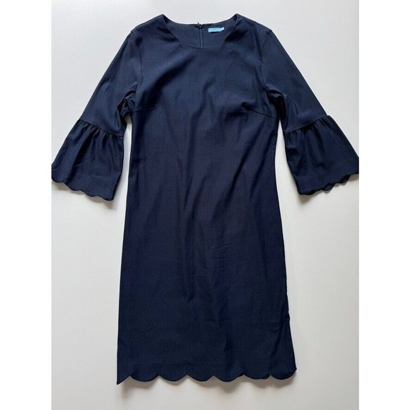 J. McLaughlin Dresses & Skirts - J. McLaughlin Elle Scalloped Hem 3/4 Bell Sleeve Dress Womens‎ 6 Navy Blue Party